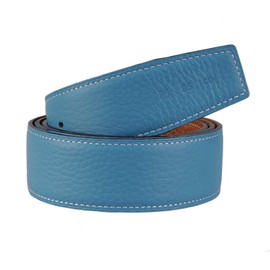 Vatee's Reversible Genuine Leather Belt Without Buckle for Men Replacement Strap 29 mm/34 mm/38 mm Wide, 113: Earth Yellow/Light Blue