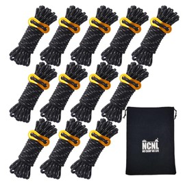 NCNL Paracord Tent Rope, Tarp Rope, Guy Rope, Includes Reflective Material, Load Capacity: 948.3 lbs (430 kg), Thickness 0.2 inches (5 mm), Length 16.8 ft (4 m), Set of 6, 8, 10, 12 Pieces, Solo Camping, Outdoor Equipment, Camping Equipment, Includes Sto