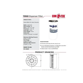 CIM-TEK 70068- 800-HS30- Hydrosorb Water Detection Filter with 30 Micron Diesel