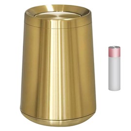 YOJIA 2.6Gal/10 L Gold Brushed Stainless Steel Trash Can with Swing Cover,Gold Bathroom Trash Can with Lid, Gold Garbage Can for Bathroom,Bedroom,Office, Hotel,Rest Room, RV (Gold)