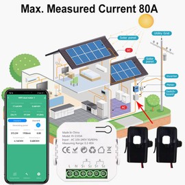 Mulcort TUYA WIFI Smart Electricity Meter Smart Bidirectional Monitor for Power Generation and Consumption with 2 x 80A CT Current Converter, Support Real-time Monitoring, Warning Function