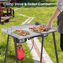 Red Mountain Valley Two Burner Outdoor Portable Camping Gas Stove with Removable Legs, Carrying Bag and Windshield, Camping Stove Propane for Cooking, CSA Certified, Outdoor Propane Burner