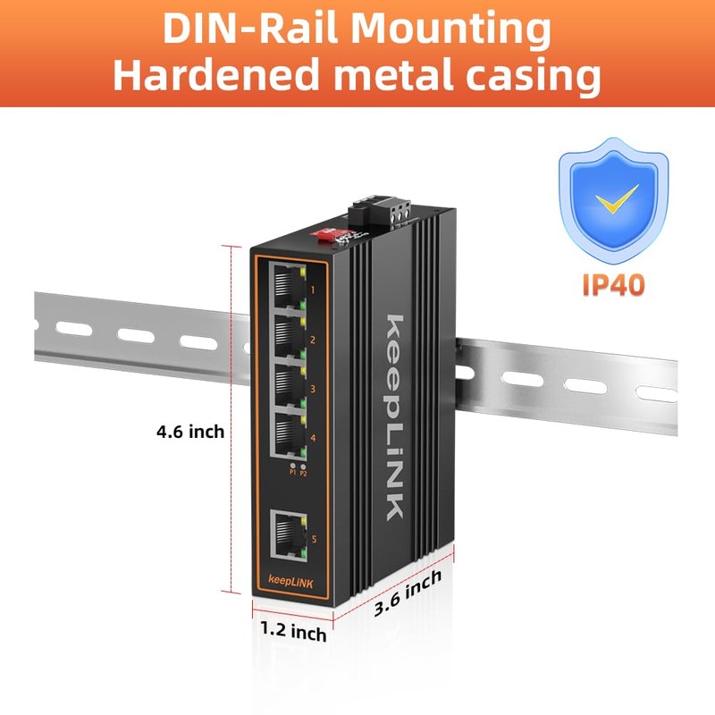 keepLiNK 5 Port Gigabit Industrial PoE Switch Unmanaged, 125W Ethernet