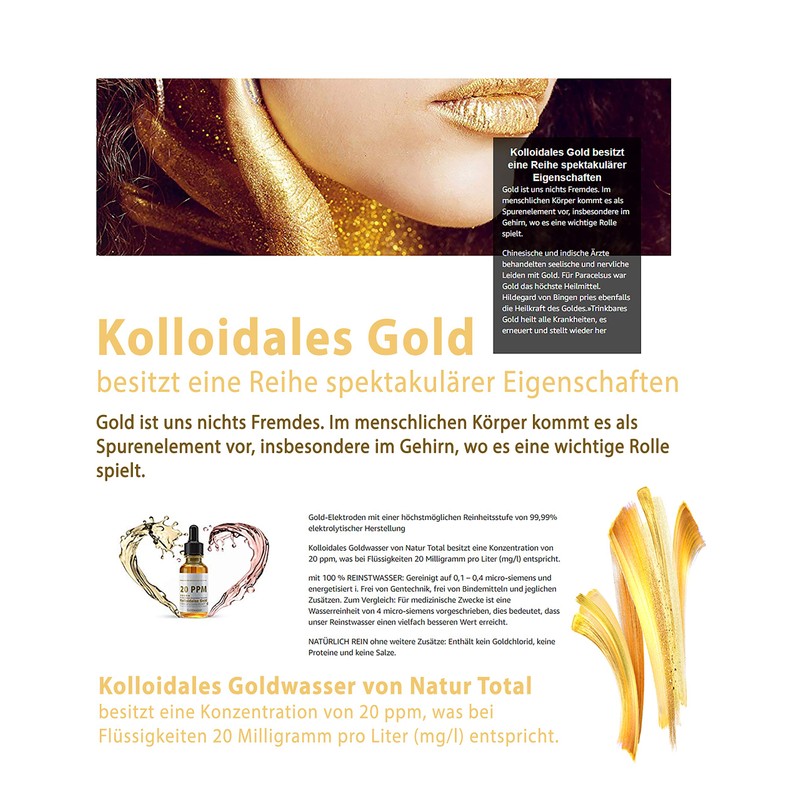 Colloidal Gold 20PPM - 100ml Goldwater Highly Concentrated (Purity Level