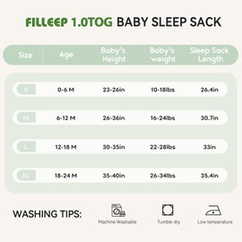 FILLEEP Rayon Made From Bamboo Baby Sleep Sack, SuperSoft 6-12 Months 1.0 Tog Baby Wearable Blanket, Sleeping Sack for Toddler Infant with 2-Way Zipper, Lightweight & Roomy，Green