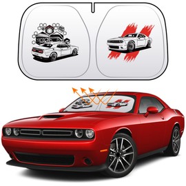 Car Windshield Sun Shade with Unique Logo Compatible for Dodge Challenger Charger Hornet Blocks UV Rays Sun Visor Protector Front Window Sunshade Visor Accessories (Honeycomb, Challenger)