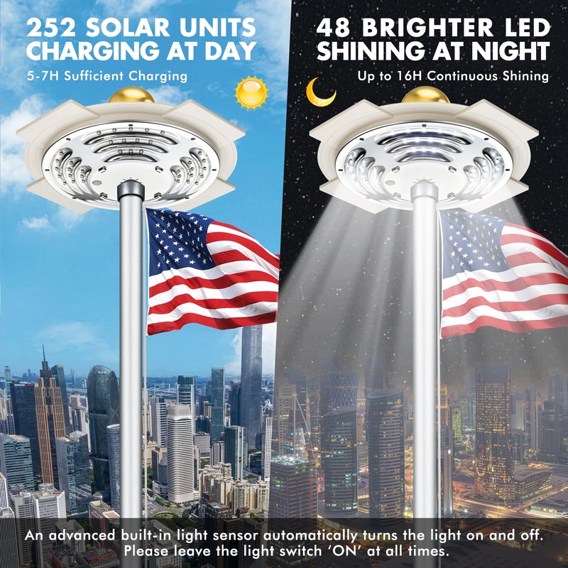 Aurolit Flag Pole Light Solar Powered, 1400 Lumen Lucky 4-Leaf