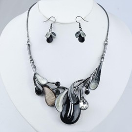 Fenni Jewelry Vintage Statement Jewelry Set Leaf Floral Bohemian Boho Statement Necklace Earring Set Crystal Fashion Costume Jewelry, enamel crystal Metal, Crystal