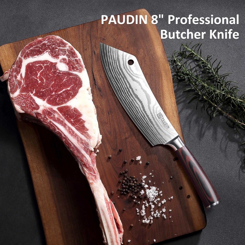 PAUDIN Meat Cleaver 8 Inch Butcher Knife, High Carbon Stainless