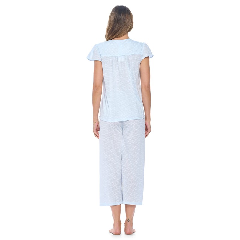 Casual Noches de la mujer Lace Cap Sleeve Capri Pajama