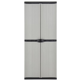 vidaXL Outdoor Garden Storage Cabinet - Compact Gray&Black PVC Design with 3 Shelves and Lockable Doors - 26.8"x15.7"x66.1"