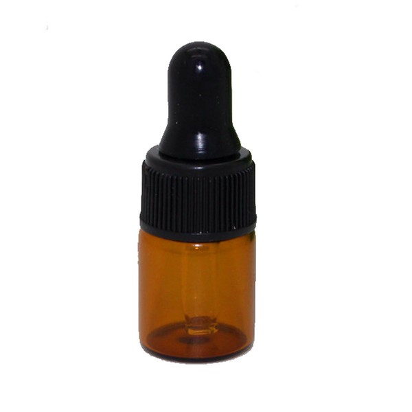 50Pcs Mini 2ML Empty Refillable Amber Glass Essential Oil Bottles Perfume Cosmetic Liquid Aromatherapy Lotion Sample Storage Containers Vials Jars with Eye Dropper Dispenser, Black Screw Cap