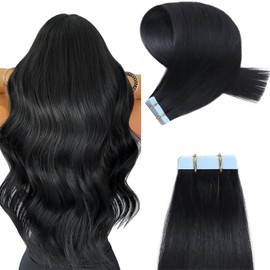 YILITE Tape in Extensions Human Hair 100% Remy Jet Black Hair Extensions Tape in Hair Extensions Real Human Hair Straight Hair Extensions Human Hair Extension 20pcs 50g/pack(18 inches #1 Jet Black)