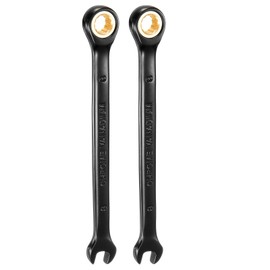 HARFINGTON 2Pcs Ratcheting Wrench 8mm Metric Open End Wrench 72-Teeth CR-V Steel 12 Point Nickel Plated Combination Ratchet Wrench for Fasteners Nut Bolt