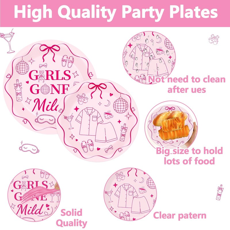 96 Pcs Girls Gone Mild Bachelorette Party Decorations Pink Sleepover