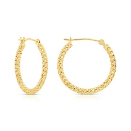 14k Yellow Gold Spiral Textured Round Hoop Earrings, 2mm thickness, Yellow Gold, No Gemstone