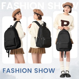 WEPLAN School Bag School Backpack for Girls, Lightweight School Bags for Teenage Girls, Waterproof Schoolbag Backpack for College School Girls Boys Casual Backpack Dayback Women Bookbag,Black