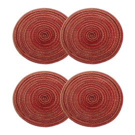 sourcing map 4pcs Round Braided Placemats 7" Non-Slip Round Table Mats for Dining Tables Washable Heat Insulation Woven Placemats Indoor Outdoor for Family Holiday Dinner, Red