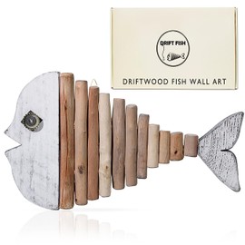 Mint Bucket Brands Driftwood Fish Nautical Wall Decor - Handmade Wooden Rustic Coastal Wall Art for Living Room, Bedroom, Office, Bathroom - Ocean Beach Decoration (18" x 10", Opal)