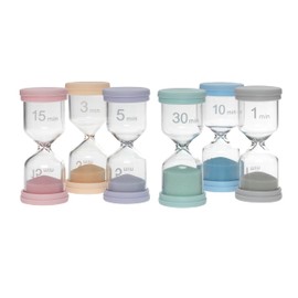 TFA Dostmann Buntes Sanduhren-Set, 18.6012.30, mit 6 Farben (1, 3, 5, 10, 15 oder 30 Minuten), Zeitmesser für Zähneputzen, Hausaufgaben, Schule, Sport, Büro, Kochen, aus Glas mit Silikonrand, bunt