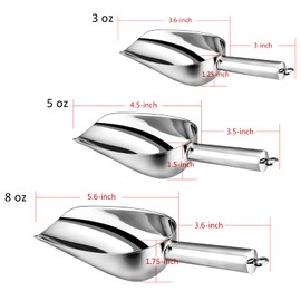 Stainless Steel Scoop Set of 3 (3-5-8 Ounce), E-far Small Metal Scoops for Candy/Flour/Dry Goods/Sugar/Ice Cube, Heavy Gauge Kitchen Utility for Canisters/Jars, Rust Free & Dishwasher