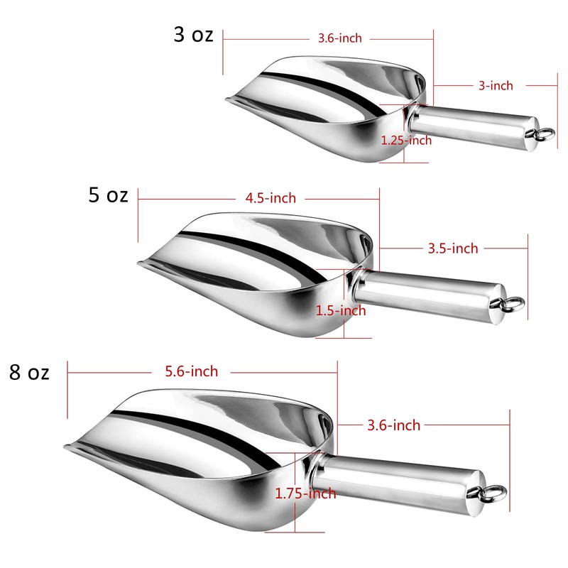 Stainless Steel Scoop Set of 3 (3-5-8 Ounce), E-far Small