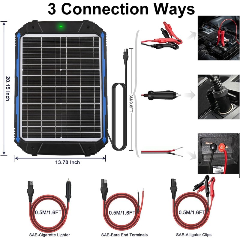 SUNER POWER 25W 12V Solar Battery Charger & Maintainer PRO,