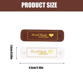 Pack of 60 handmade labels, handmade leather labels for sewing, microfibre leather labels with holes, with love heart leather labels for sewing, for DIY hats, clothing sewing