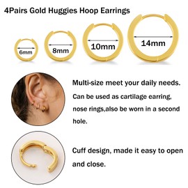 4 Pairs Sterling Silver Hoop Earrings for Women S925 Huggie Hoop Earrings With Cubic Zirconia Small Cartilage Sleepers Huggie Hinged Earrings Set for Women