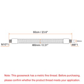 PATIKIL 23.6 Inch Gooseneck Hose, 1 Piece M10 to M8 Fine Thread Flexible Metal Hose Flexible Arm Soft Tube Extension for Lamp, DIY Equipment, Black