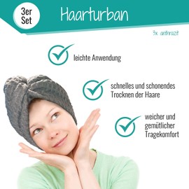 Lead Care Hair Turban, Hair Drying Towel, Set of 3, Quick Drying Microfibre Drying Towel with Button (Set of 3, Purple, Cream & Pink)