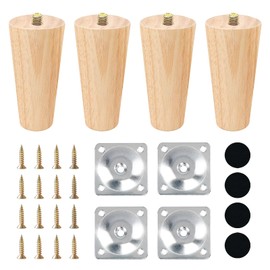PCKOBEVER 4 Pcs 8cm Wooden Furniture Legs,Wooden Sofa Legs Replacement Solid Beech,Solid Chair Legs Cabinet Feet With Non-slip Mat,Screws & Mounting Plate,Furniture Feet DIY Replacement Feet