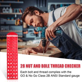 28 Thread Checker, Bolt and Nut Identifier Gauge | Measures #6 to ½" & 4mm to 14mm | 14 Standard and 14 Metric Bolt and Screw Size Thread Gauge with Aluminum Board and SUS 304 Bolt (Red, 1#)