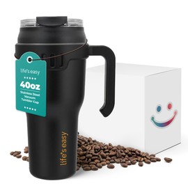 Life's Easy - Vaso de 40 onzas con asa y pajita incorporada, a prueba de fugas, de acero inoxidable aislado al aspiradora con tapa 2 en 1, taza de viaje grande, cabe en portavasos para hidratación
