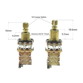 KAISH Full Brass 19.5mm Shaft Guitar Bass Push Push Pots Audio/Linear Taper Guitar Potentiometer with American Thread Shaft A500K