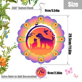 WindMage Cat Dog Friend Wind Spinners for Yard and Garden,12 Inch 3D Stainless Steel Hanging Kinetic Yard Art Wind Sculpture, Kinetic Art Garden Decor for Christmas Outdoor & Indoor