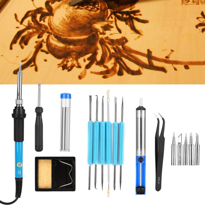 19pcs 60W Adjustable Temperature Soldering Iron Kit with Tip Stand