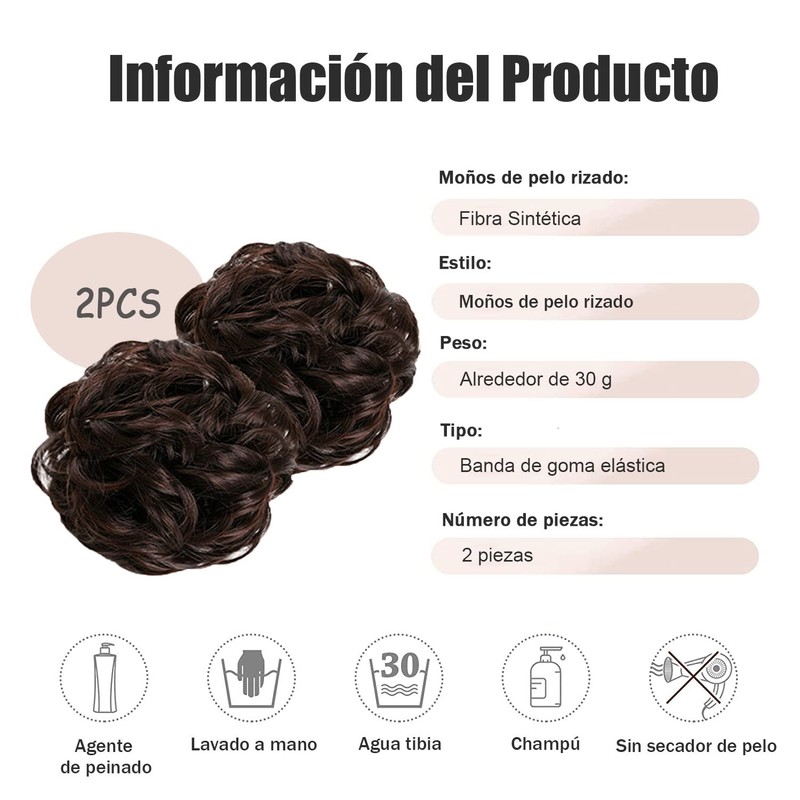2 Piezas Chongos Postizos de Cabello, Moños de Pelo Rizado