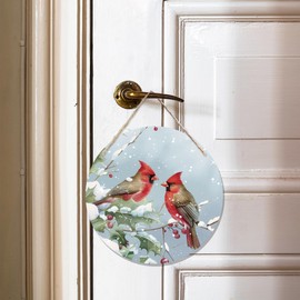 CGBHW Winter Christmas Cardinal Birds Wooden Sign, Winter Branches Berry Snowflake Snow Decoration Hanging Sign Wall Decor, Rustic Farmhouse Christmas Holiday Seasonal Wooden Sign for Home Door Decor 12 x 12 Inch