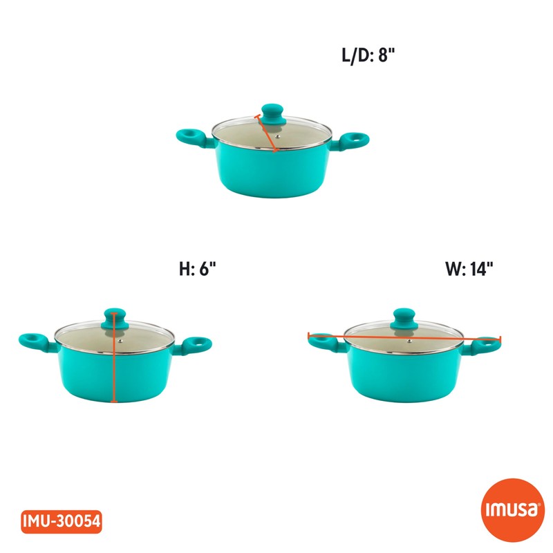 IMUSA USA Teal 3Qt Forged Dutch Oven with Glass Lid,