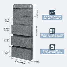 Wusboo Hanging Organiser, Set of 2 Wall Organisers, 6 Compartments, 3 Hooks, Suitable for Doors, Bathrooms, Hallways and Offices, Wall Mounted for Space Saving Storage