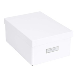 Bigso Karin Collapsible Storage Box | Photo Storage Box with Labelframe for Easy Identification | Simple Assembly Without Tools | Decorative Storage Boxes with Lids | 8.9″ x 12.4″ x 5.4″ | White