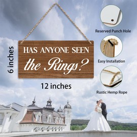 Ring Bearer Sign Rustic Wall Hanging Funny Wedding Accessories Wedding Decorations for Reception Has Anyone Seen the Rings Engagement Wedding Party Wall Art Decor Wooden Sign Front Decoration (Brown)