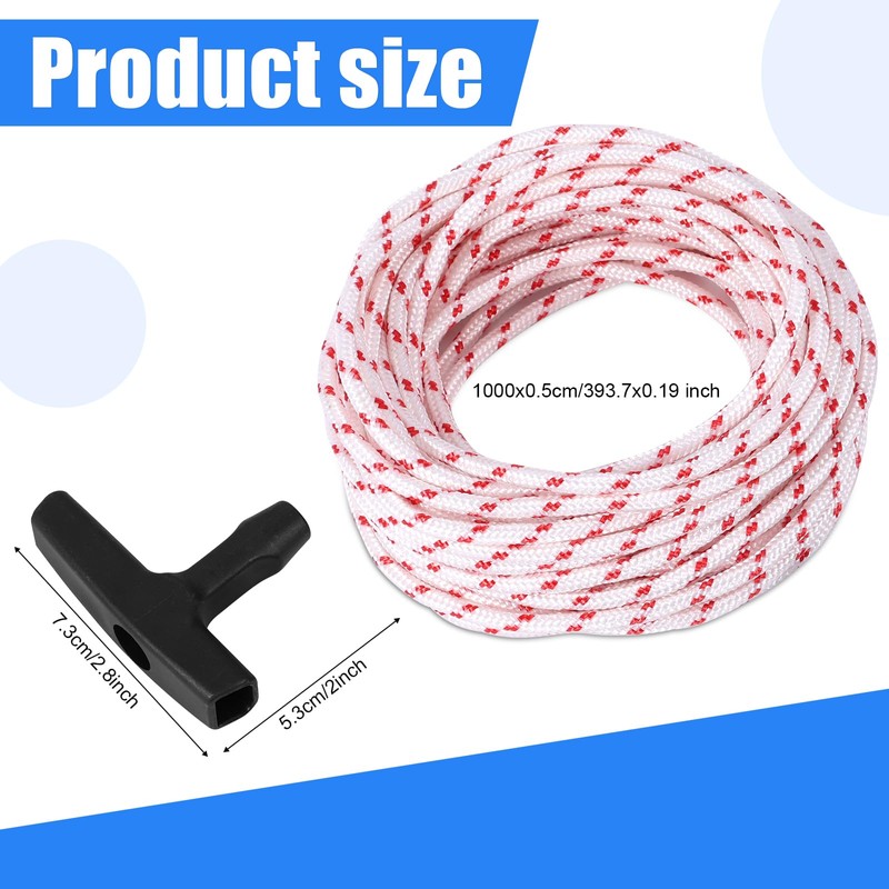 3pcs Gas Engine Handle & Pull Cord, 0.20 Inch Thick