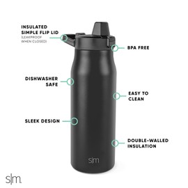 Simple Modern Filtered Water Bottle | Insulated Stainless-Steel Carbon Filter Travel Water Bottles | Reusable for Clean Drinking Water On The Go | 34oz, Midnight Black