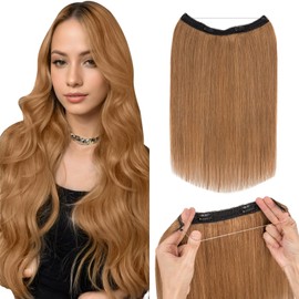 Silk-co 16inch Wire in Hair Extensions One Piece Natural Remy Human Hair Straight Half Head #06 Light Brown