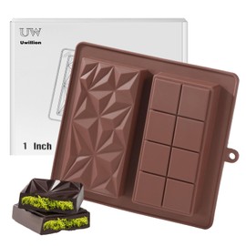 UWILLION Deep Chocolate Bar Mold Silicone 1 Inch Dubai Pistachio Chocolate Bar Thick Mold for Stuffed Bar, Large Candy Mould for Filling, Brown