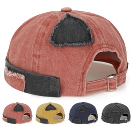 Initlove Mens Docker Cap Patch Brimless Hat Skullcap Retro Beanie Hat Orange