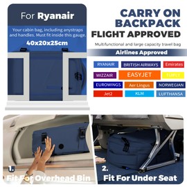 VOESLD for Ryanair Cabin Bags 40x20x25 Underseat, Travel Backpack Dark Blue Rucksack for Women Men Laptop Backpack, Can be Used as a Sports Backpack, Leisure, Work Bag