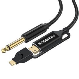 HOSONGIN USB Guitar Cable, Dual USB-C and USB-A Connectors, 16-bit/48kHz High-Fidelity Audio Adapter for Electric Guitar/Bass, Compatible with GarageBand, Audacity, and MacBook, 10 Feet